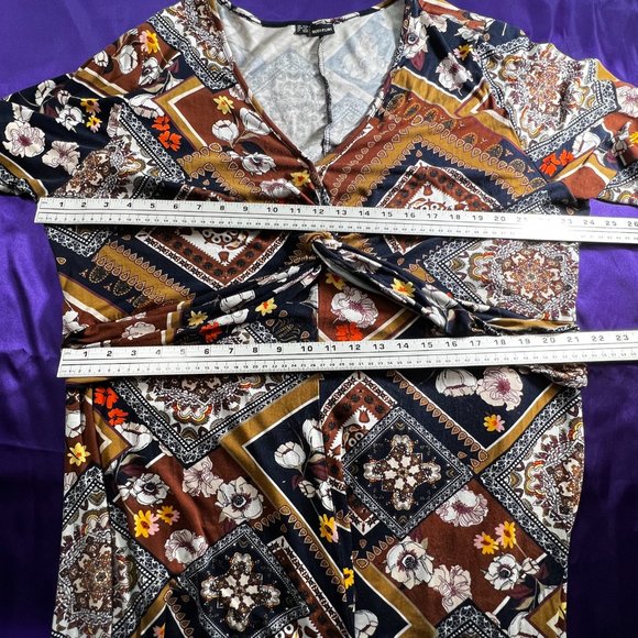 ๐Bodyflirt Retro Design Midi Soft Flowing Fabric Short Sleeves Viscose Dress - Picture 11 of 15